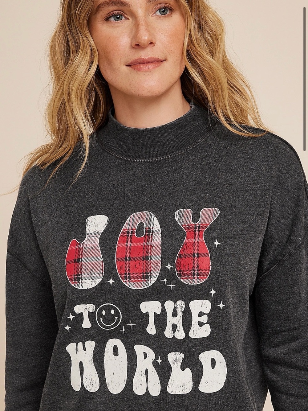 Maurices Charcoal Mock Neck Sweatshirt with Red Holiday Graphic (S)